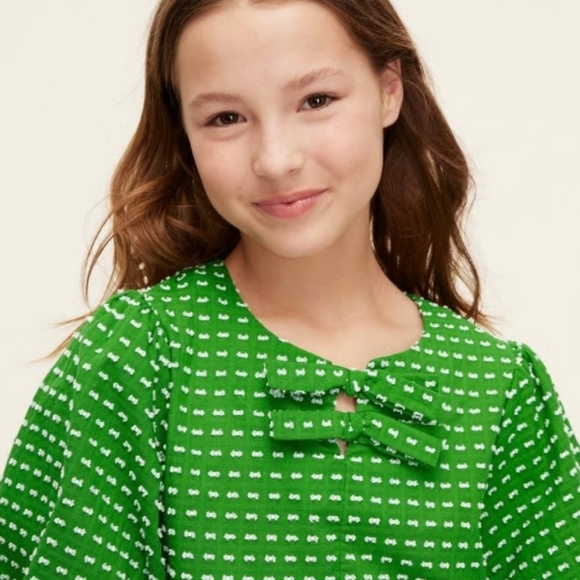Kate Spade Green Blouse with Playful Puff Sleeves - Picture 2 of 9